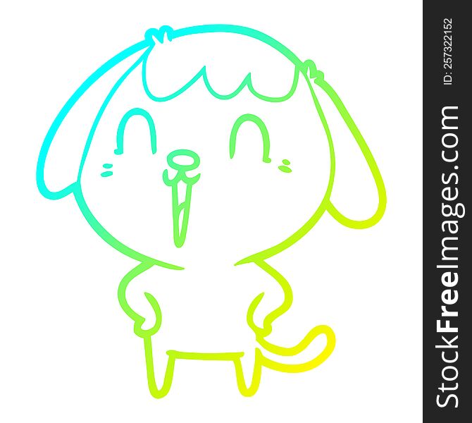 cold gradient line drawing of a cartoon happy dog