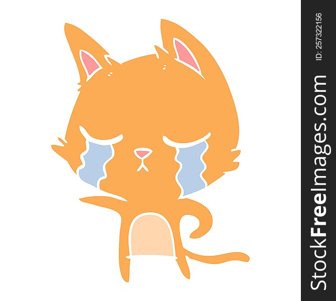 Crying Flat Color Style Cartoon Cat Pointing