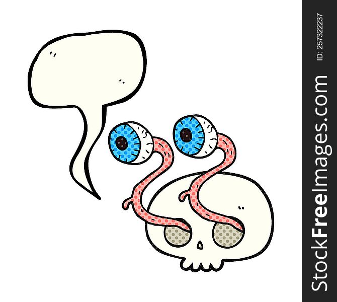 gross freehand drawn comic book speech bubble cartoon skull with eyeballs. gross freehand drawn comic book speech bubble cartoon skull with eyeballs