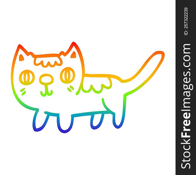 Rainbow Gradient Line Drawing Cartoon Little Cat