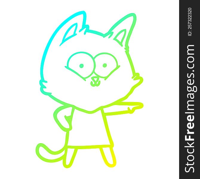 cold gradient line drawing of a cartoon cat girl pointing