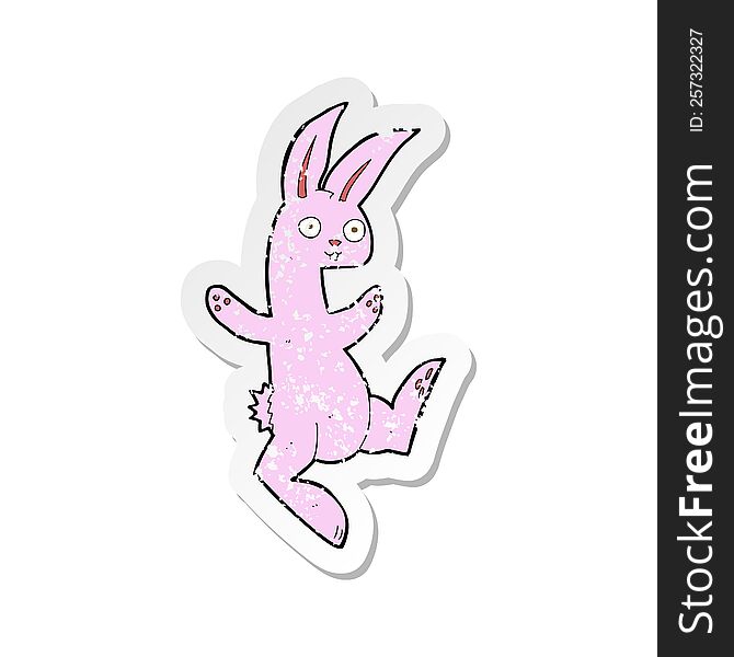 retro distressed sticker of a funny cartoon pink rabbit