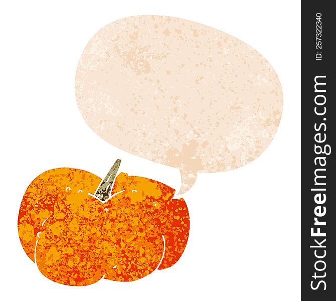Cartoon Pumpkin Squash And Speech Bubble In Retro Textured Style