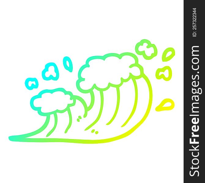 cold gradient line drawing of a cartoon wave crashing