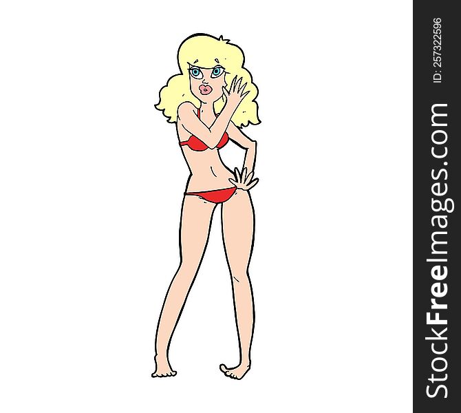 cartoon pretty woman in bikini