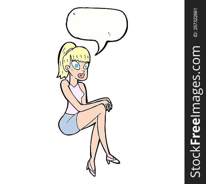 Cartoon Pretty Woman With Speech Bubble