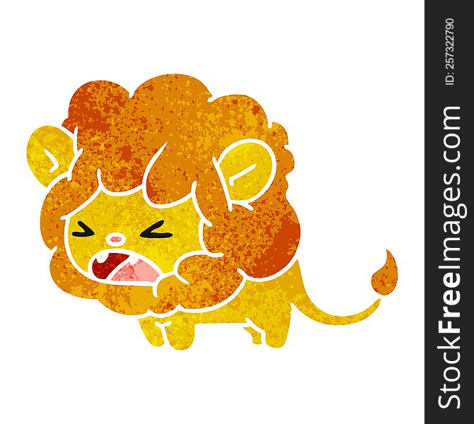 freehand drawn retro cartoon of cute kawaii roaring lion