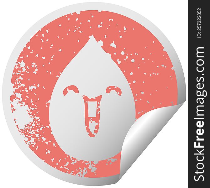 distressed circular peeling sticker quirky symbol emotional rain drop. distressed circular peeling sticker quirky symbol emotional rain drop