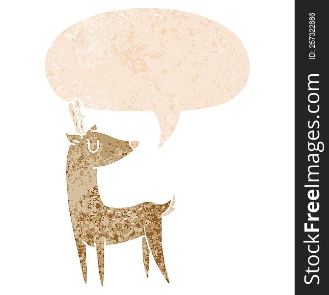 Cartoon Deer And Speech Bubble In Retro Textured Style