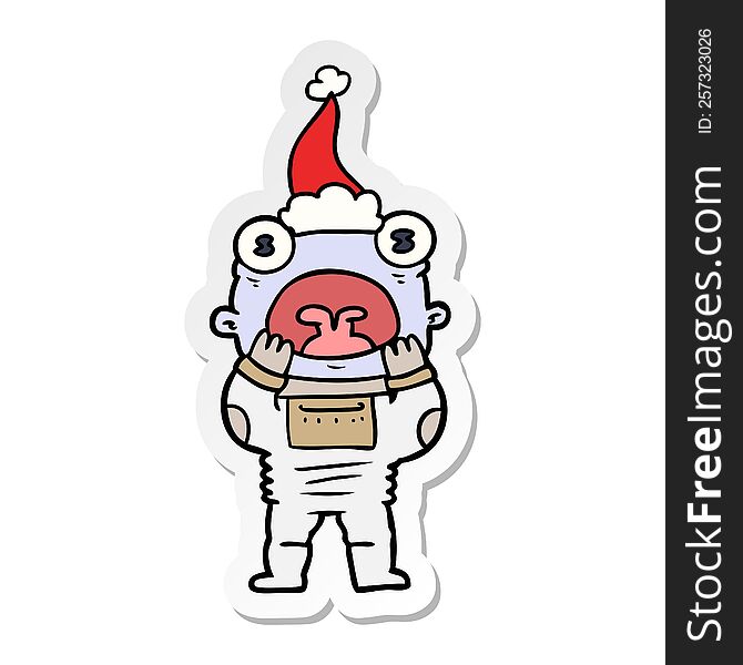 Sticker Cartoon Of A Alien Gasping In Surprise Wearing Santa Hat