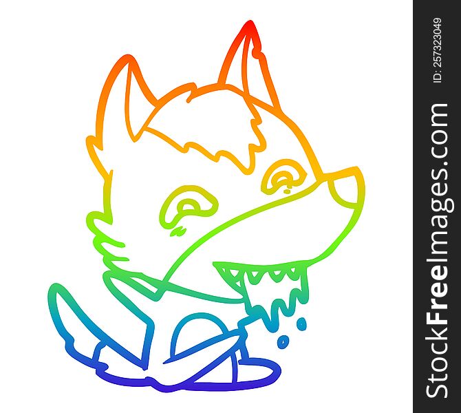 rainbow gradient line drawing of a cartoon hungry wolf