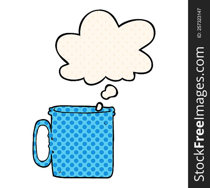 Cartoon Camping Cup Of Coffee And Thought Bubble In Comic Book Style