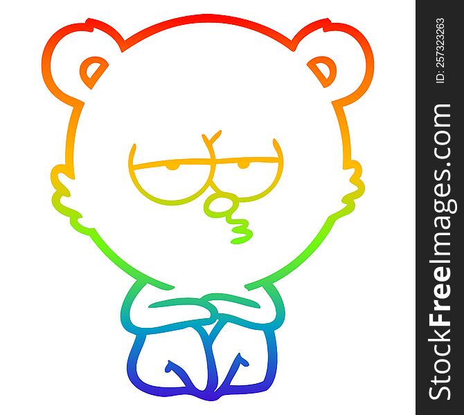 rainbow gradient line drawing of a bored polar bear sitting cartoon
