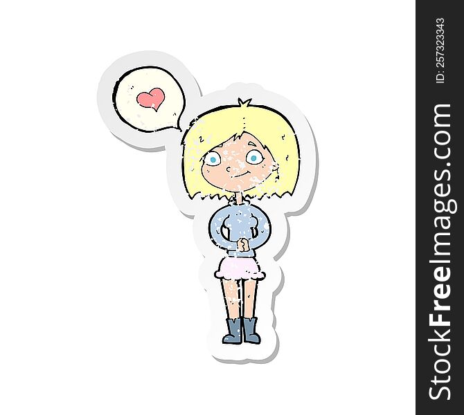 Retro Distressed Sticker Of A Cartoon Woman In Love