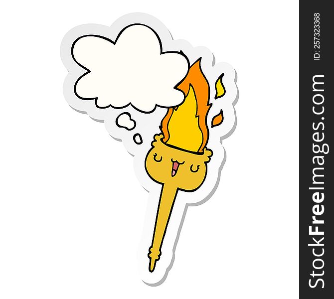 Cartoon Flaming Torch And Thought Bubble As A Printed Sticker