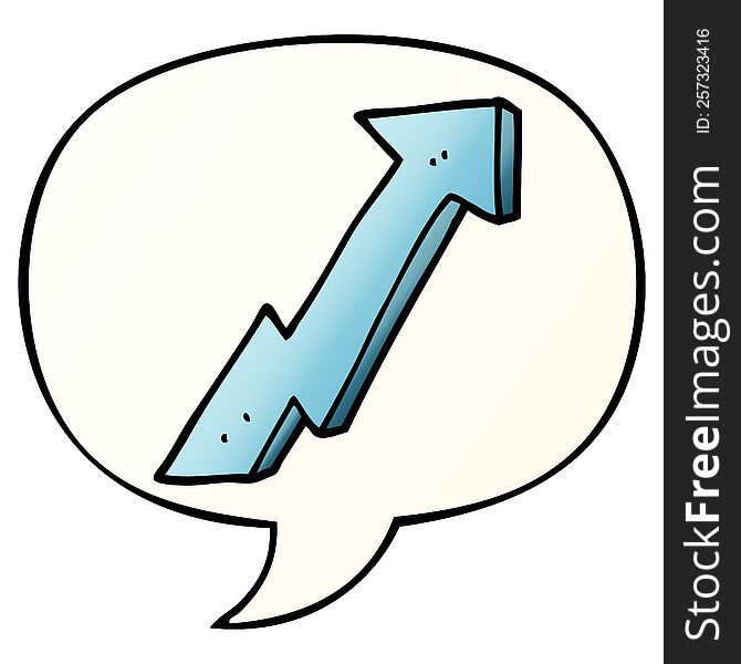 cartoon positive growth arrow with speech bubble in smooth gradient style