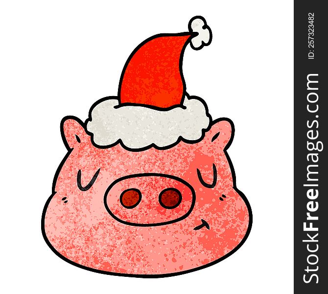 Textured Cartoon Of A Pig Face Wearing Santa Hat