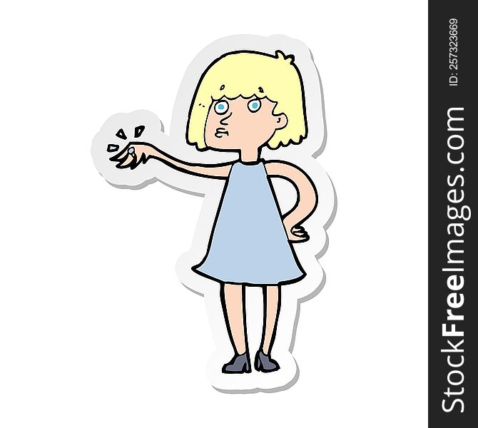 sticker of a cartoon woman showing off engagement ring