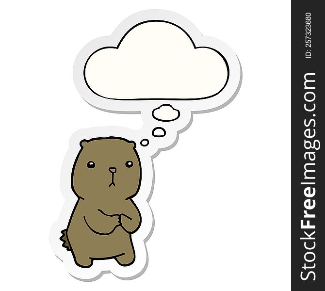 cartoon worried bear with thought bubble as a printed sticker
