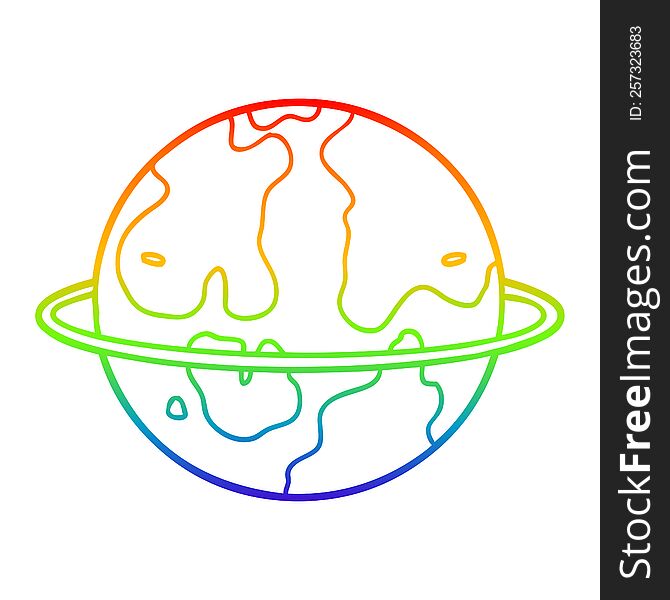 Rainbow Gradient Line Drawing Cartoon Alien Planet