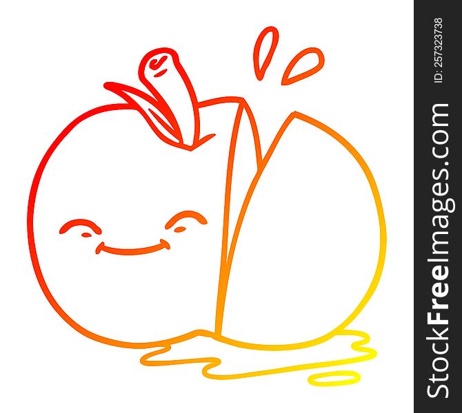warm gradient line drawing of a cartoon sliced apple