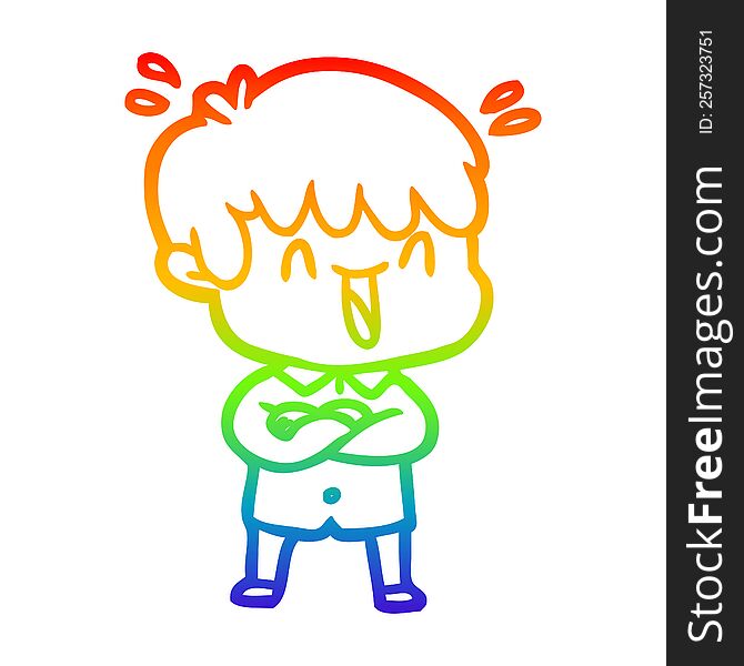 Rainbow Gradient Line Drawing Cartoon Laughing Boy