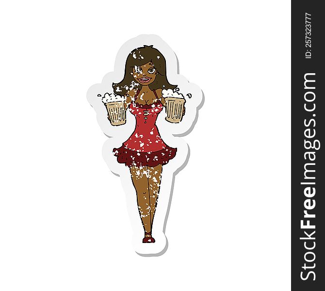 Retro Distressed Sticker Of A Cartoon Beer Festival Girl