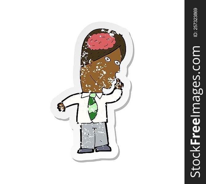 retro distressed sticker of a cartoon businessman with huge brain