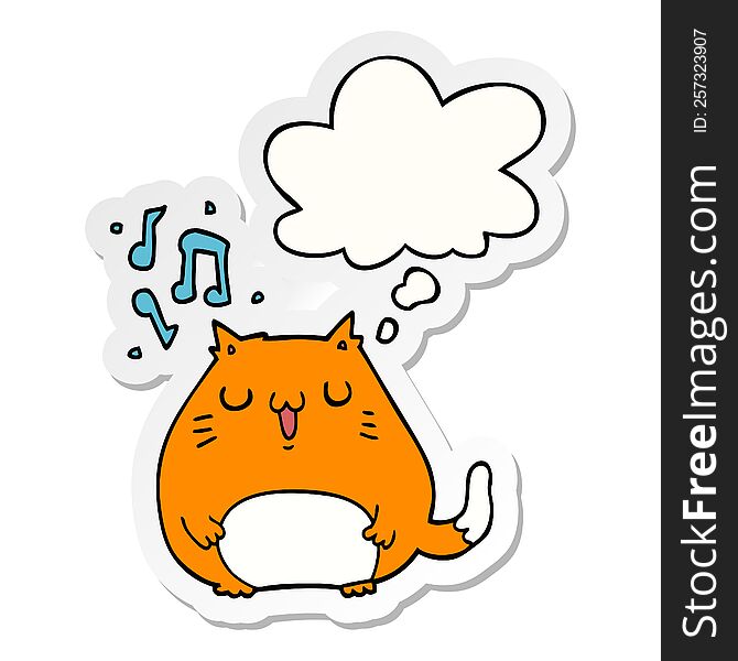 Cartoon Cat Singing And Thought Bubble As A Printed Sticker