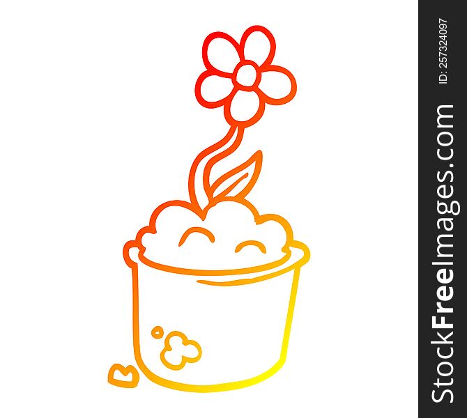 warm gradient line drawing of a cartoon flower pot