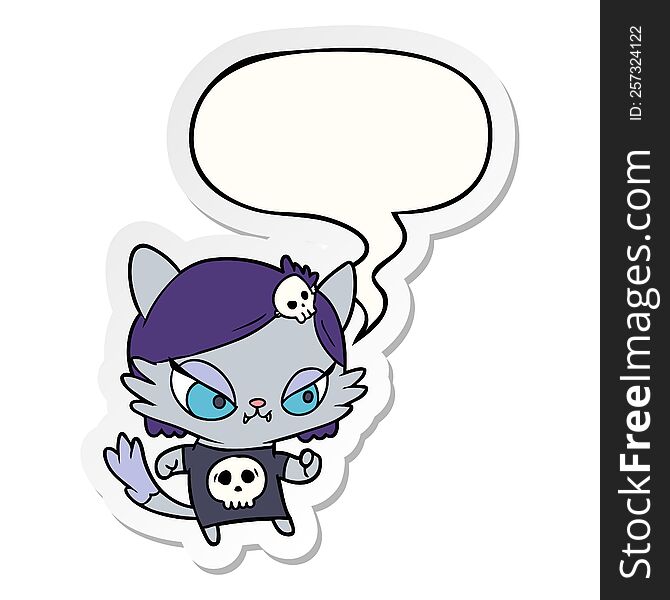 cute cartoon tough cat girl with speech bubble sticker