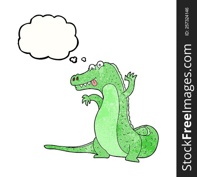 freehand drawn thought bubble textured cartoon crocodile