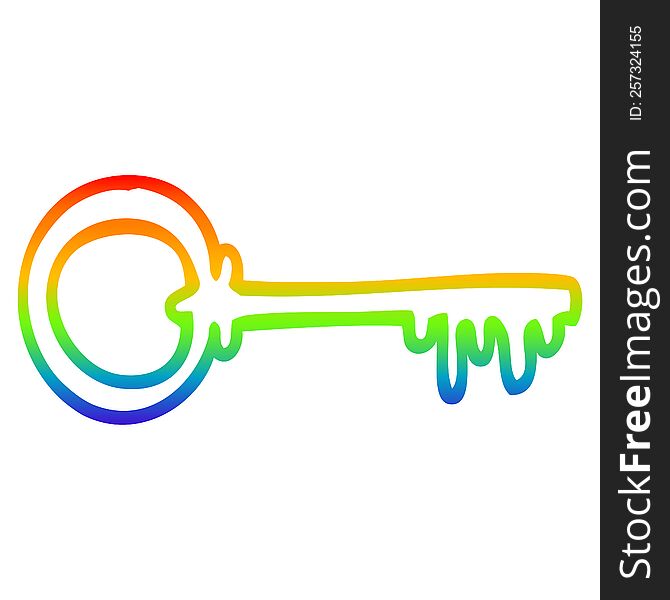rainbow gradient line drawing of a cartoon key