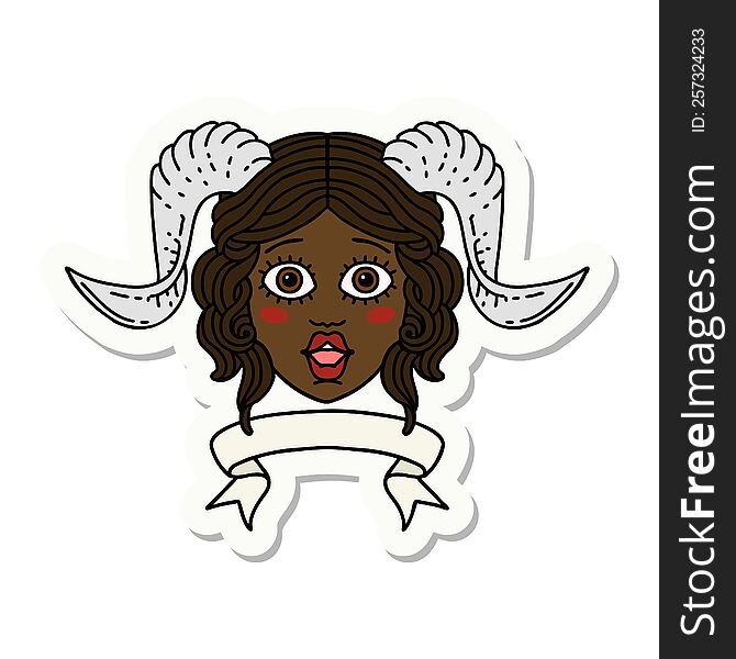 Tiefling Character Face With Scroll Banner Sticker
