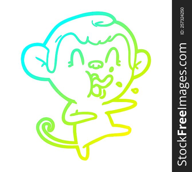 Cold Gradient Line Drawing Crazy Cartoon Monkey Dancing