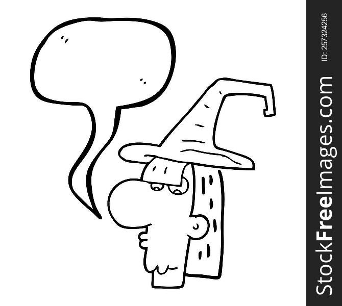freehand drawn speech bubble cartoon witch head