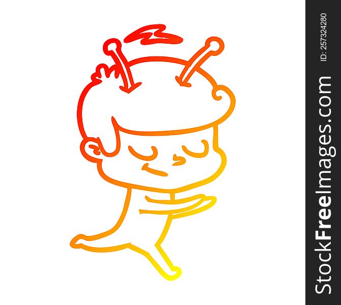 Warm Gradient Line Drawing Friendly Cartoon Spaceman Running
