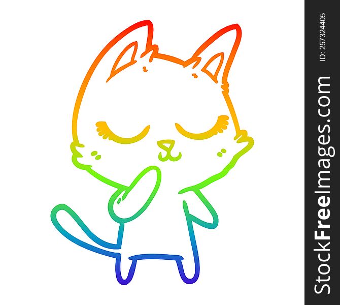 rainbow gradient line drawing of a calm cartoon cat considering
