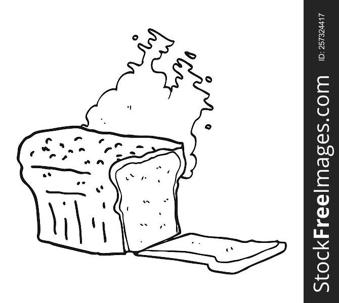 freehand drawn black and white cartoon fresh baked bread
