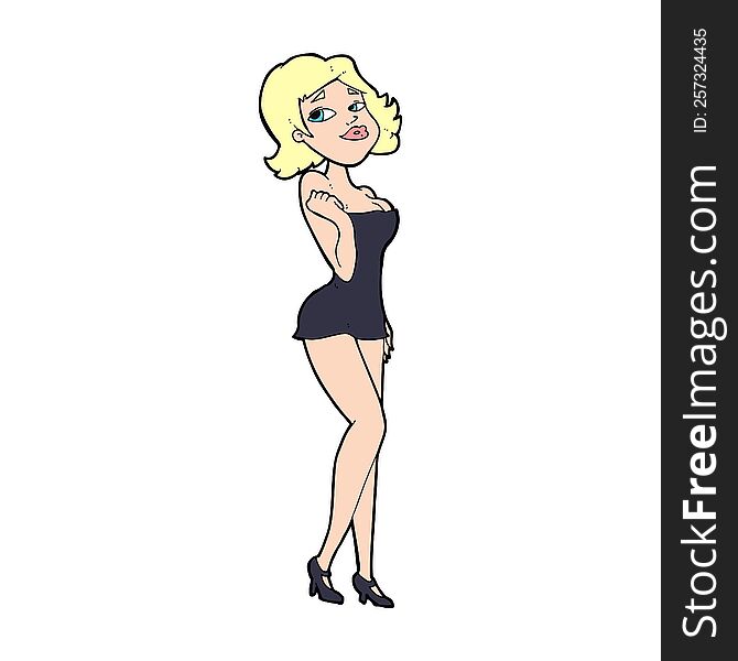 Cartoon Attractive Woman In Short Dress