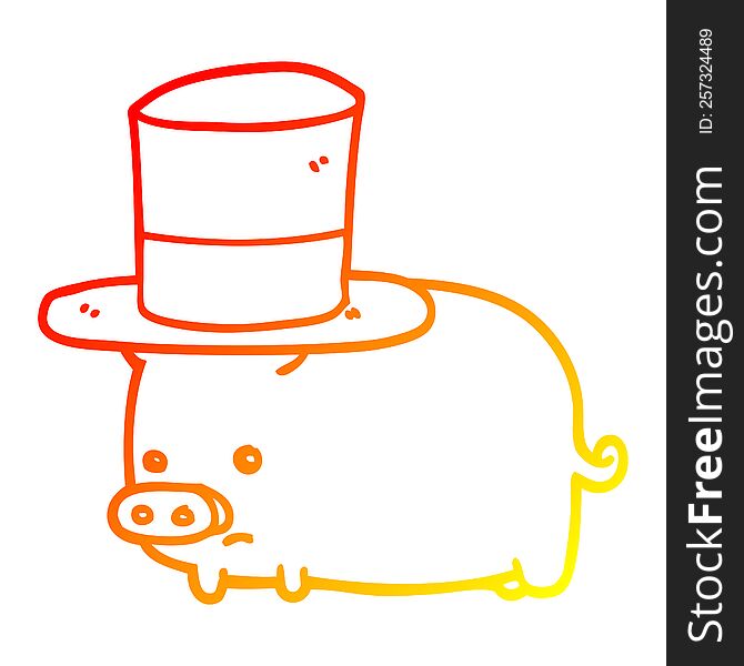 Warm Gradient Line Drawing Cartoon Pig Wearing Top Hat