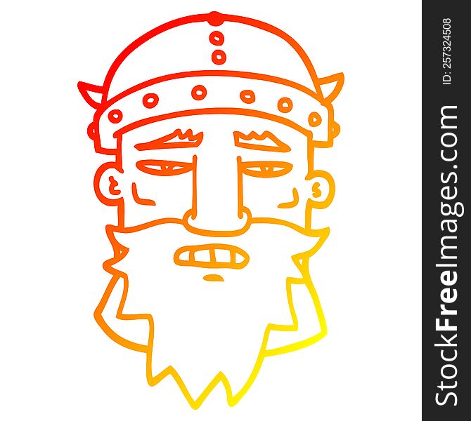 Warm Gradient Line Drawing Cartoon Viking Face