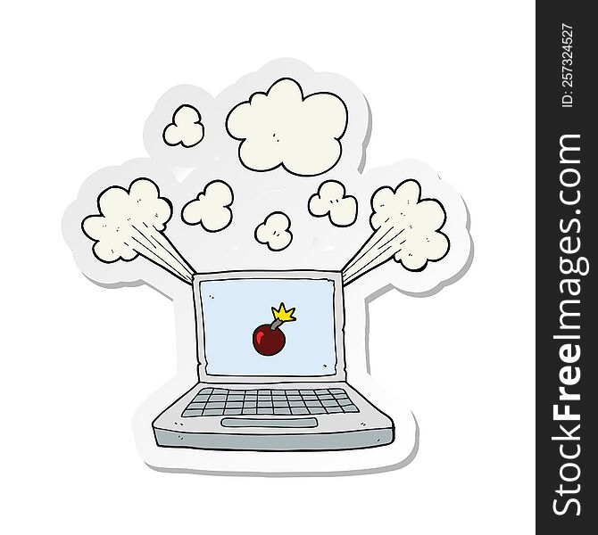 sticker of a cartoon laptop computer with bomb symbol