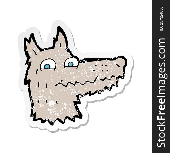 Retro Distressed Sticker Of A Cartoon Wolf Head