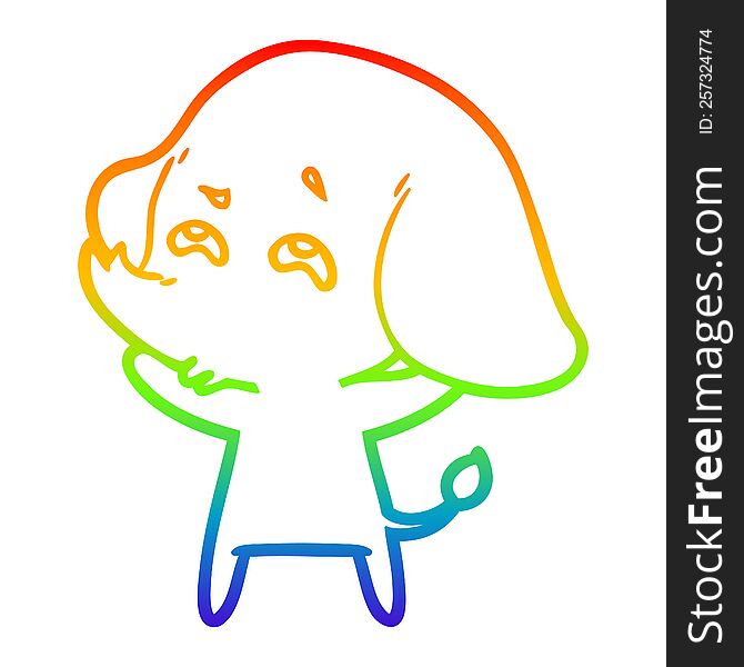 Rainbow Gradient Line Drawing Cartoon Elephant Remembering