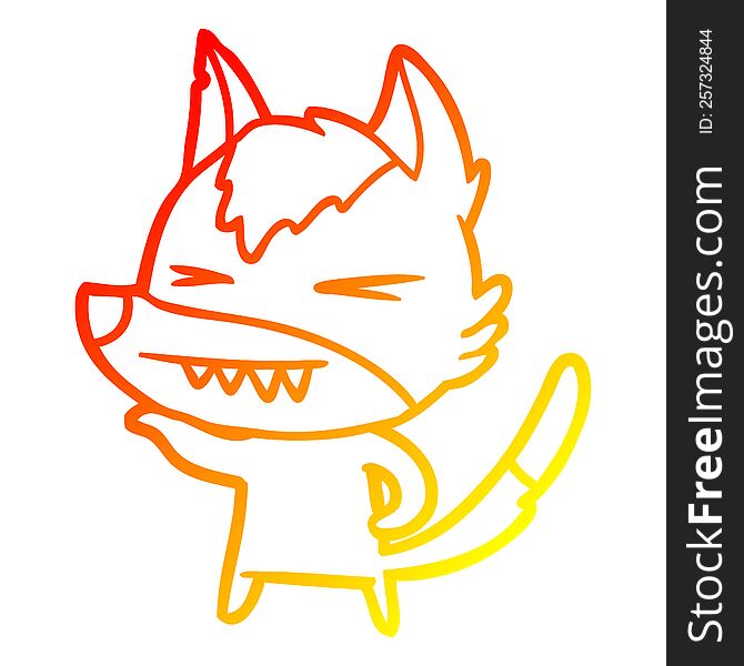 Warm Gradient Line Drawing Angry Wolf Cartoon