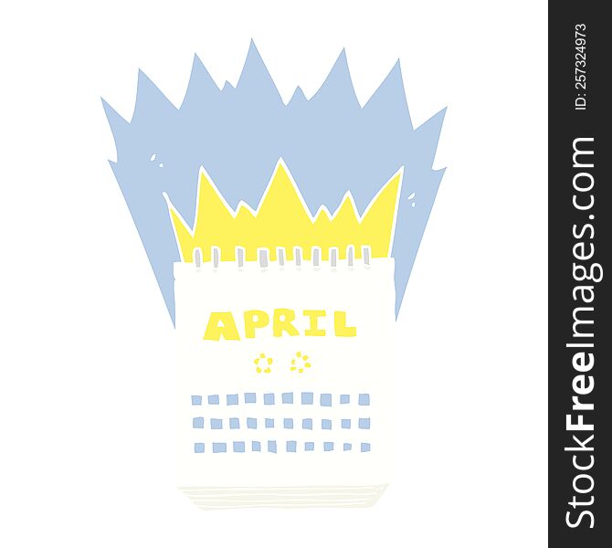 flat color illustration of a cartoon calendar showing month of April