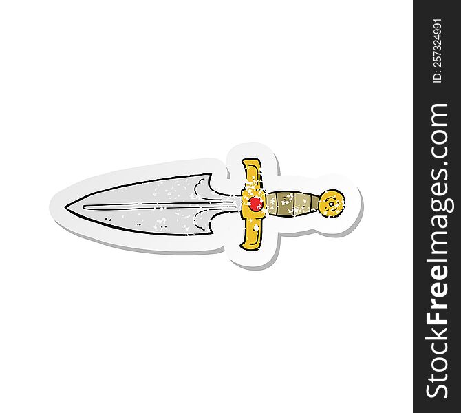 Retro Distressed Sticker Of A Cartoon Dagger