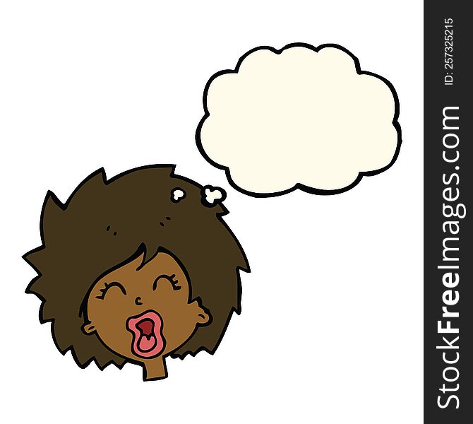 cartoon woman screaming with thought bubble