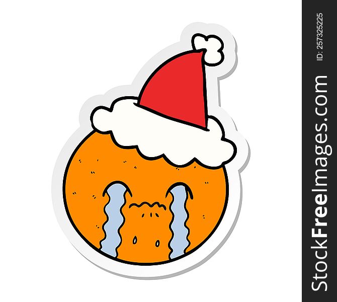 Sticker Cartoon Of A Orange Wearing Santa Hat
